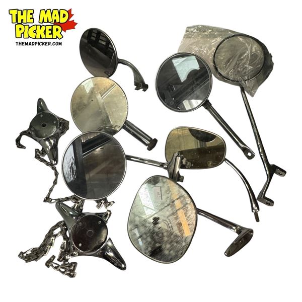 Collection Of Vintage Car Side Mirrors & Tire Brackets