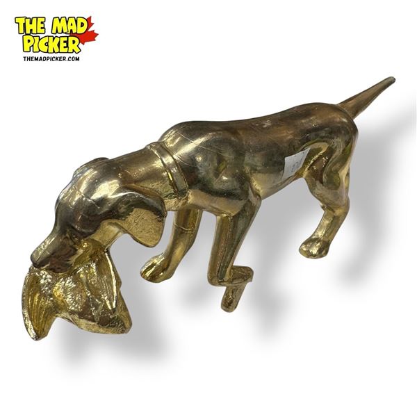 Vintage Brass Pointer Dog With Duck In Mouth Figurine
