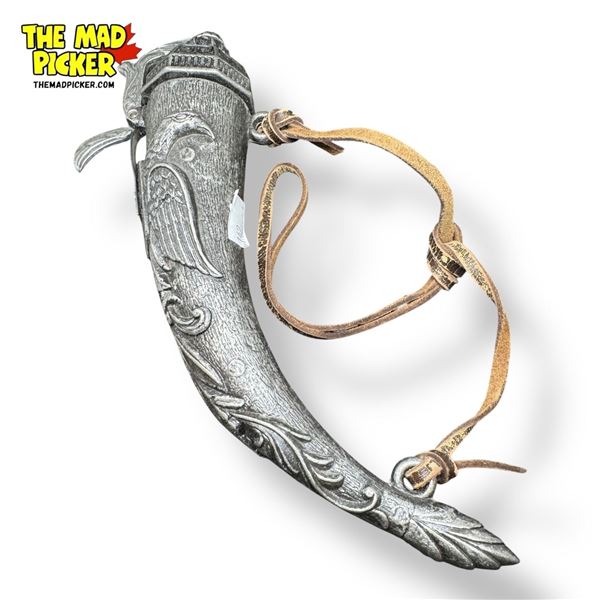 Reproduction Denix Spain Embossed Pewter Rifle Gun Powder Flask Bottle