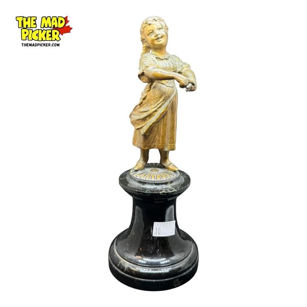 Vintage Cast Metal Female Child Figurine Gesturing With Fingers