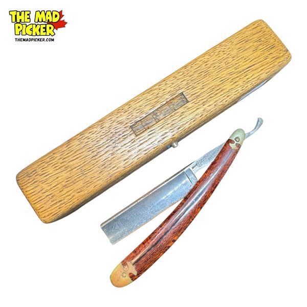 Antique H. Boker Solingen "King Cutter" Razor Blade With Oak Case