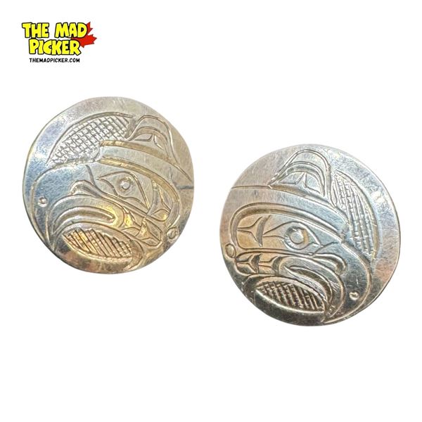 Pair Of Vintage Silver First Nations Eagle Themed Earrings