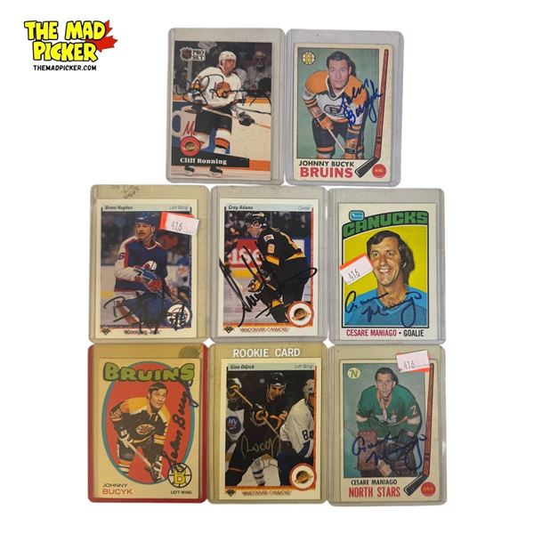 8x Assorted Signed Hockey Cards: Cliff Ronning, Johnny Bucyk, Gino Odjick, Cesare Maniago, & More