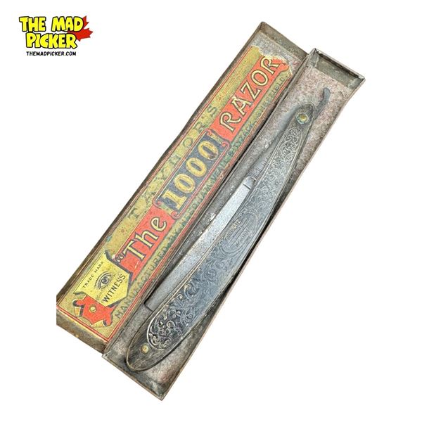 Antique L. B. LTD Black Diamond Straight Razor With Taylor's The 1000 Razor Container