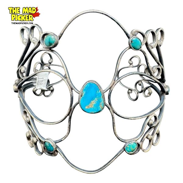 Acid Tested Silver Custom Made Arm Band With Turquoise Details