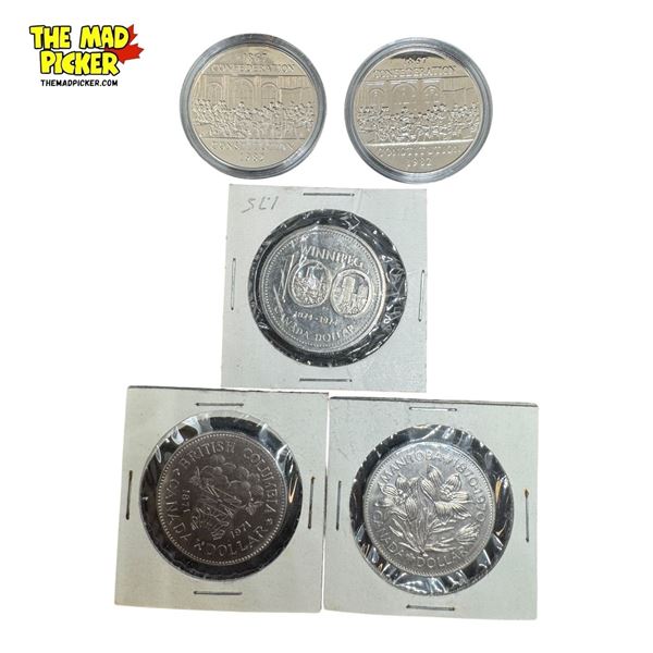 5x Canadian $1 Dollar Coins 1970s / 1980s