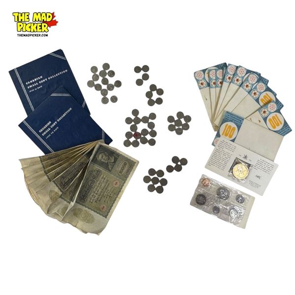 Assorted Vintage/ Antique Currency & Centennial Coins: Canadian & Berlin