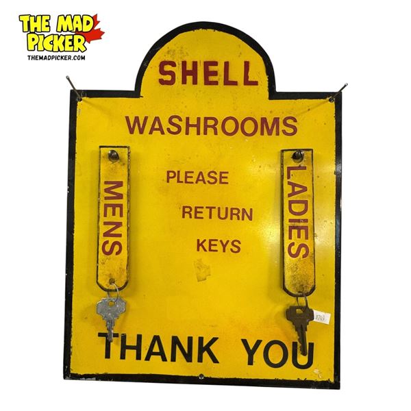 Vintage Hand Made Shell Washrooms Key Hanger Sign
