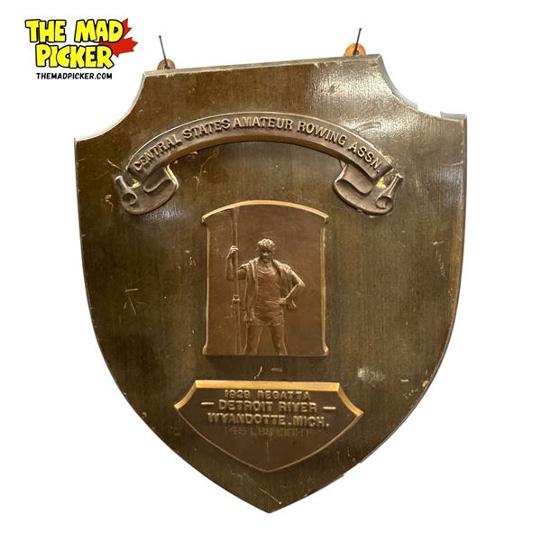 1929 Bronze Central States Amateur Rowing Assn. Plaque On Wood