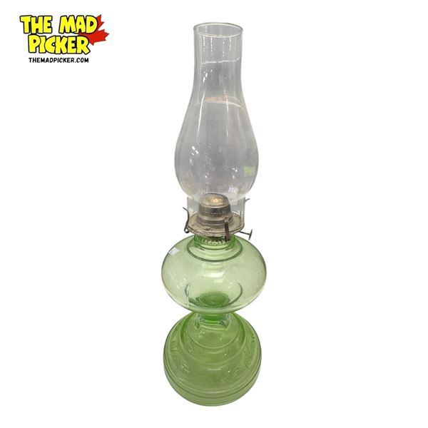 Vintage White Star Uranium Glass Oil Lamp