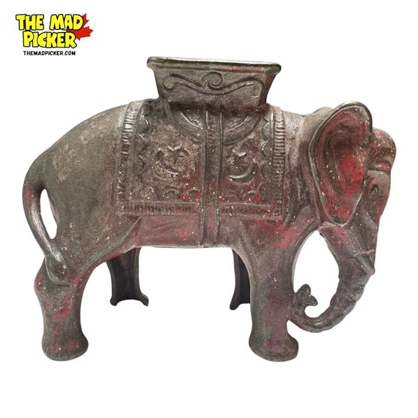 Vintage Cast Metal Elephant Coin Bank