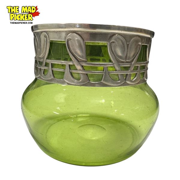 Vintage Arts & Crafts Liberty Style Green Glass Vase