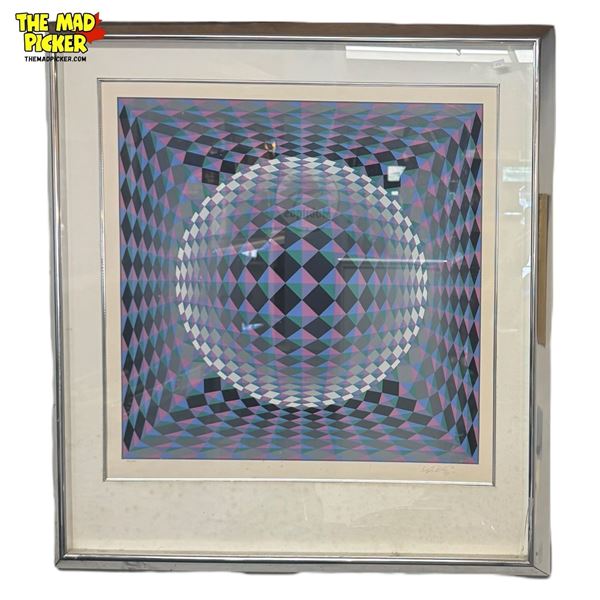 Mid Century Modern Victor Vasarely Signed Geometric Circle Pop Op Art L.E.P
