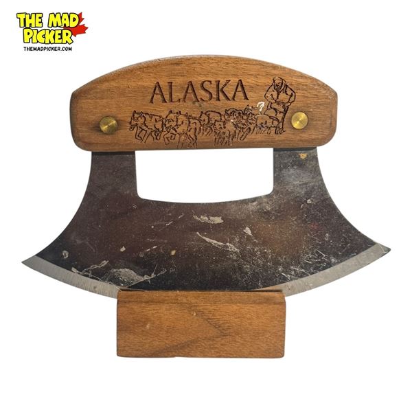 Alaska Carved Sled Dog Ulu Knife With Stand