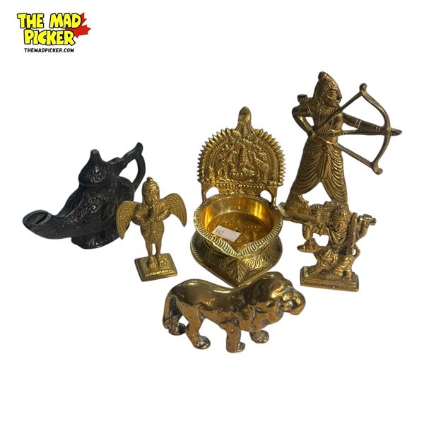 Vintage Variety: Brass Ashtray, Small Cast Metal Genie Lamp, & More