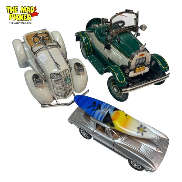 3x Die Cast Cars: 1929 Speedster, 1935 Gillham Auburn, & 1963 Corvette Stingray