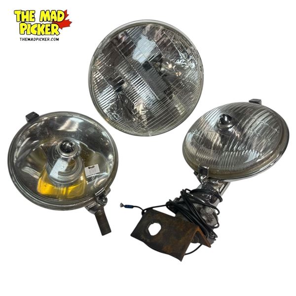3x Vintage Car Lights : Lucas SFT 576, GE 2D1