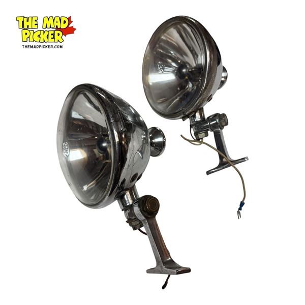 Pair Of Vintage S & M Co. No. 78 Car Spot Lights With Knob Handle Backing