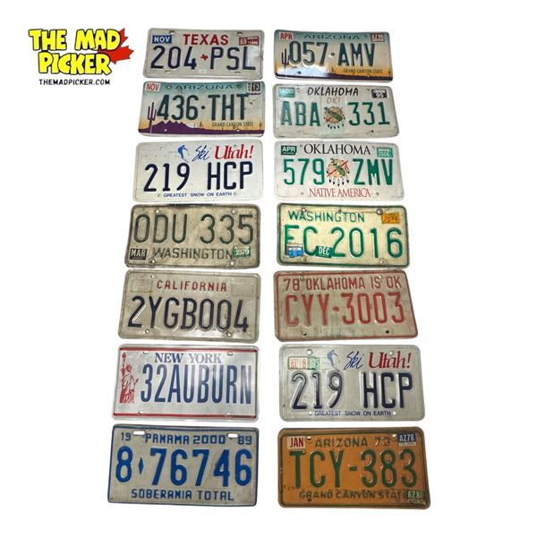 Assorted American License Plates: Texas, Utah, California, Washington, Arizona, & More