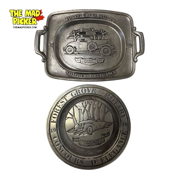 2x Vintage Pewter Automobile Related Plates (1x Is A Trophy)