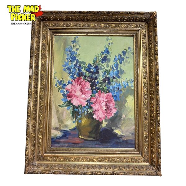 Vintage Original Floral Still Painting On Canvas