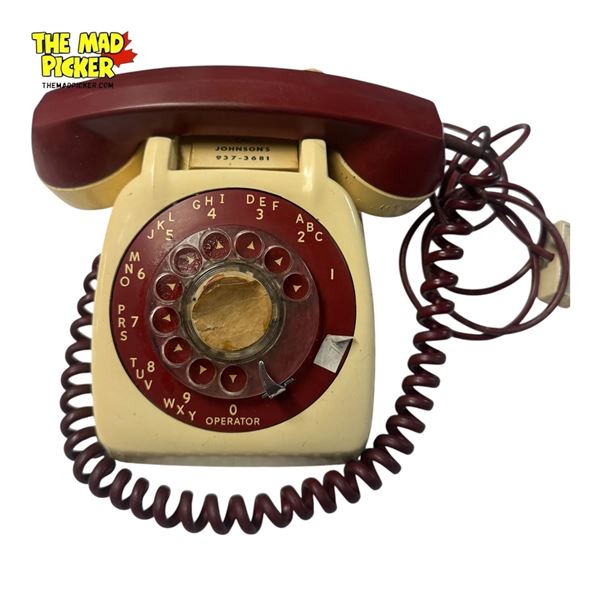 Vintage Red & Ivory Rotary Dial Desk Phone