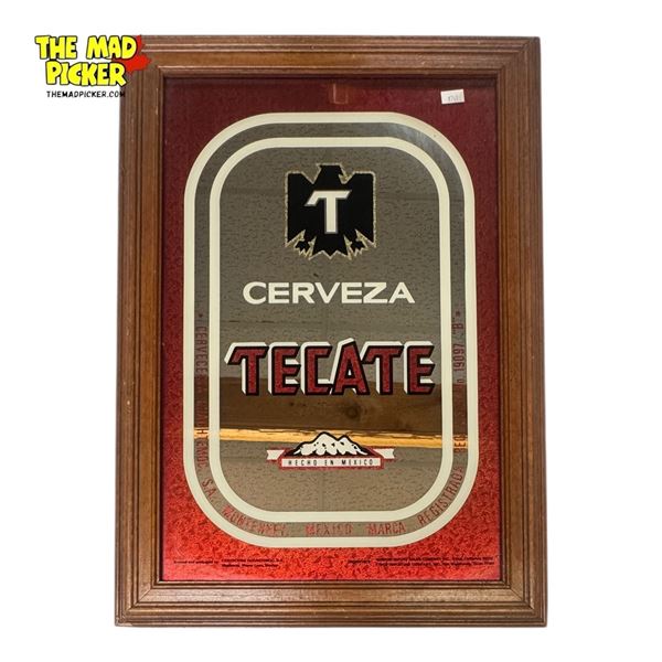"Tecate Cervesa" Wood Framed Pub  Mirror - 14" x 21"