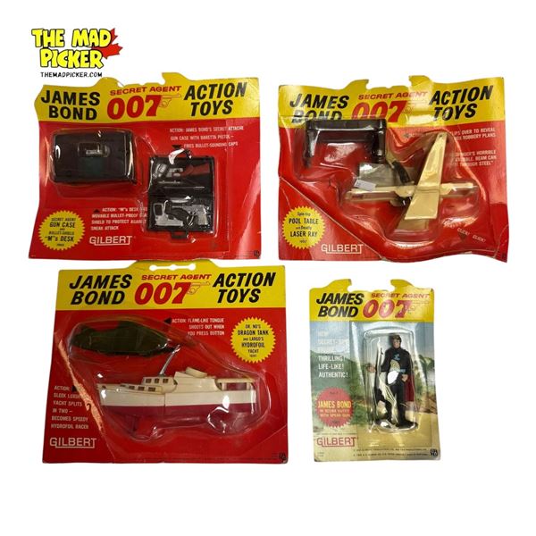 4 Gilbert James Bond Action Toys in Original Packaging