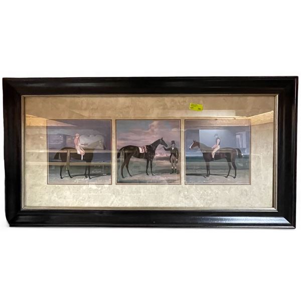 3 Vintage Equestrian Prints in a Single Frame - 46" x 24"