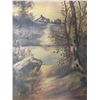 Image 2 : Vintage Oil Painting on Canvas - River Scene - 13" x 30"