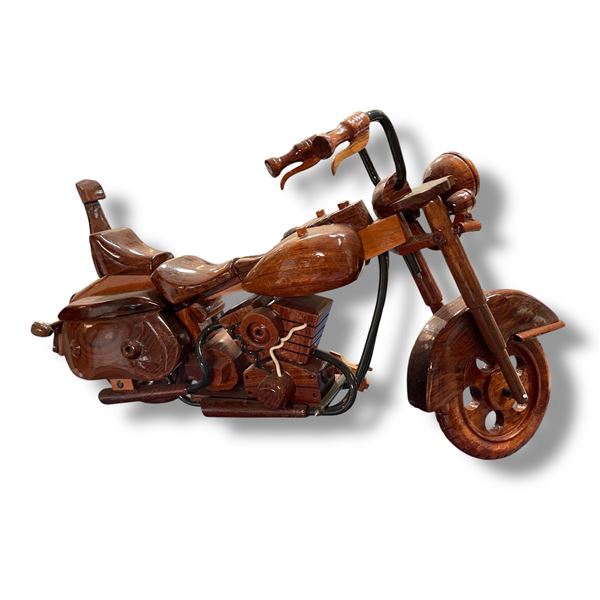 Vintage Hand Made Wooden Model Motorcycle