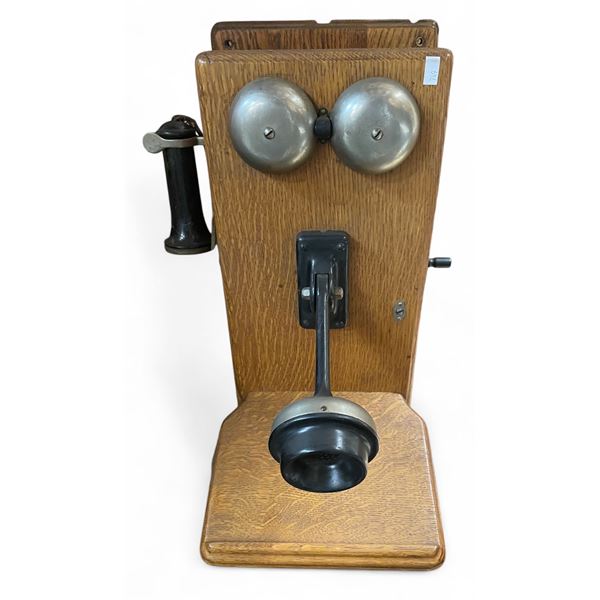 Vintage Wall Crank Telephone In Oak Casing