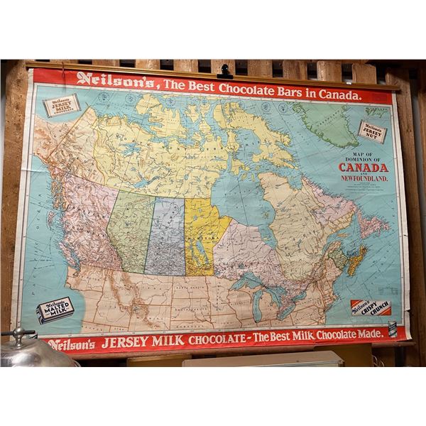 1945 Neilson's Jersey Milk Chocolate Map Of Dominion Of Canada & Newfoundland
