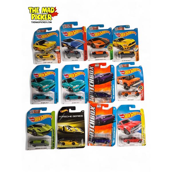 12x Assorted Cars: Hot Wheels & Matchbox