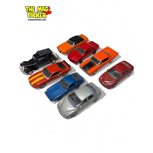 8x Collectible Die Cast Toy Cars: Alfa Romeo, Datsun, Plymouth, BMW, Mustang, & More