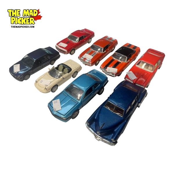8x Collectible Die Cast Model Cars: BMW, Camaro, GTO, Alfa Spider, Tucker,