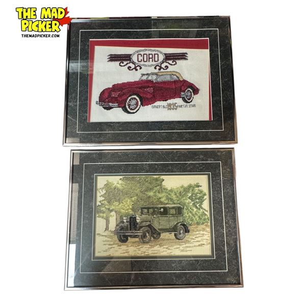 2x Vintage Needle Point Car Art
