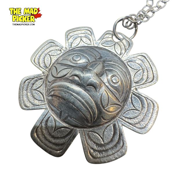 Vintage First Nations Dela Mare Signed Sun Mask Pendant On 925 Silver Chain