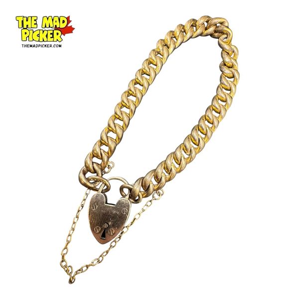 Vintage 9kt Gold Heart Locking Clasp On 18k Rolled Gold Bracelet