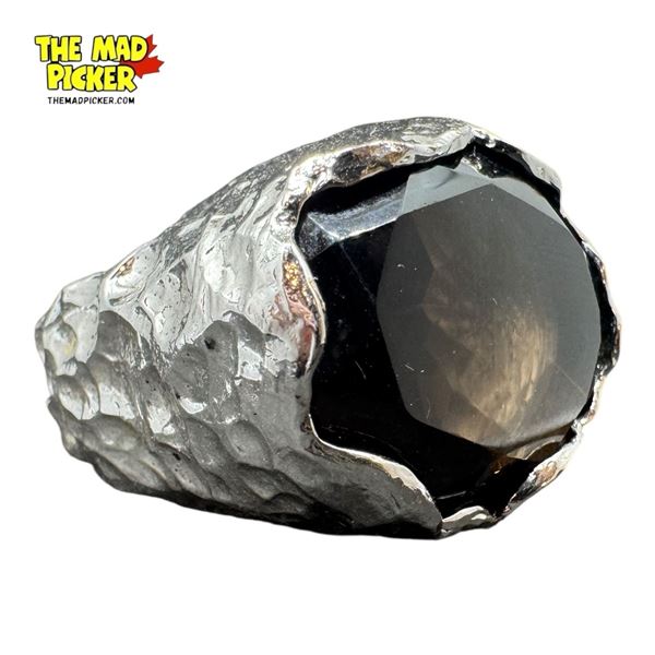 Massive Brown Stone Center Silver Tone Ring