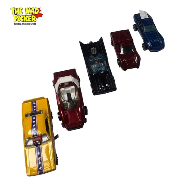 4 Hot Wheels and 1 Whizz Wheels Cars