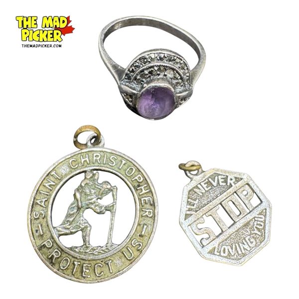Vintage Silver Jewelry: 2x Pendants & 1x Ring