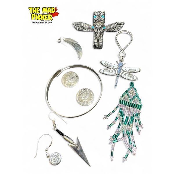 Assorted First Nations Jewelry: Bangle (Signed), Earrings, Pendants, & More