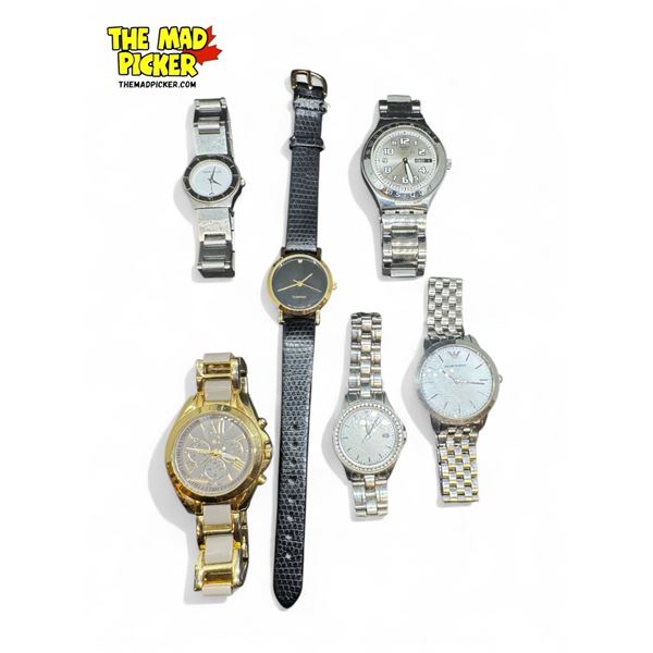 Assorted Wrist Watches: Armani, Perry Elis, Swatch, Citizen, & More