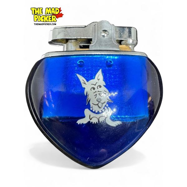Vintage Auer Blue Lucite Heart Shaped Lighter With Scotty Dog Detail