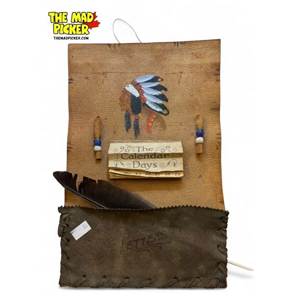 1927 Hand Made & Painted First Nations Raw Hide Calendar With Letters Pocket