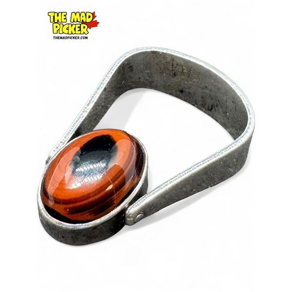 Boho-Chic Tigers Eye .925 Silver Israel Stamped Flip Stone Ring