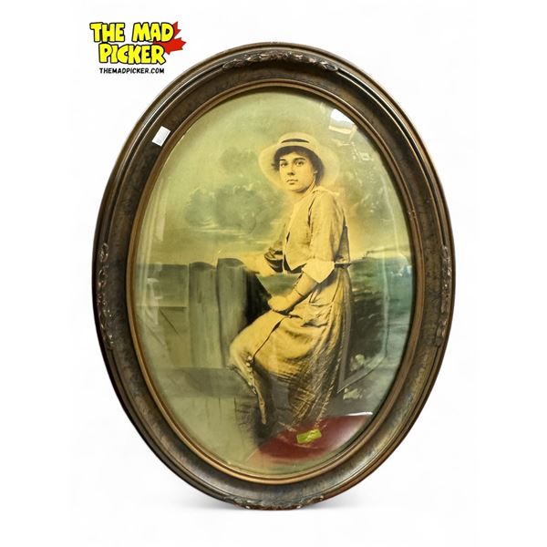 Vintage Deco Print In Convex Glass Frame