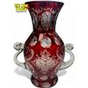 Image 1 : Vintage Double Handled Red Crystal Czech Vase