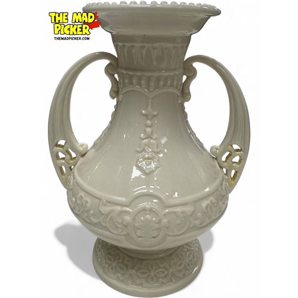 Vintage Double Handled Black Stamp Belleek Vase